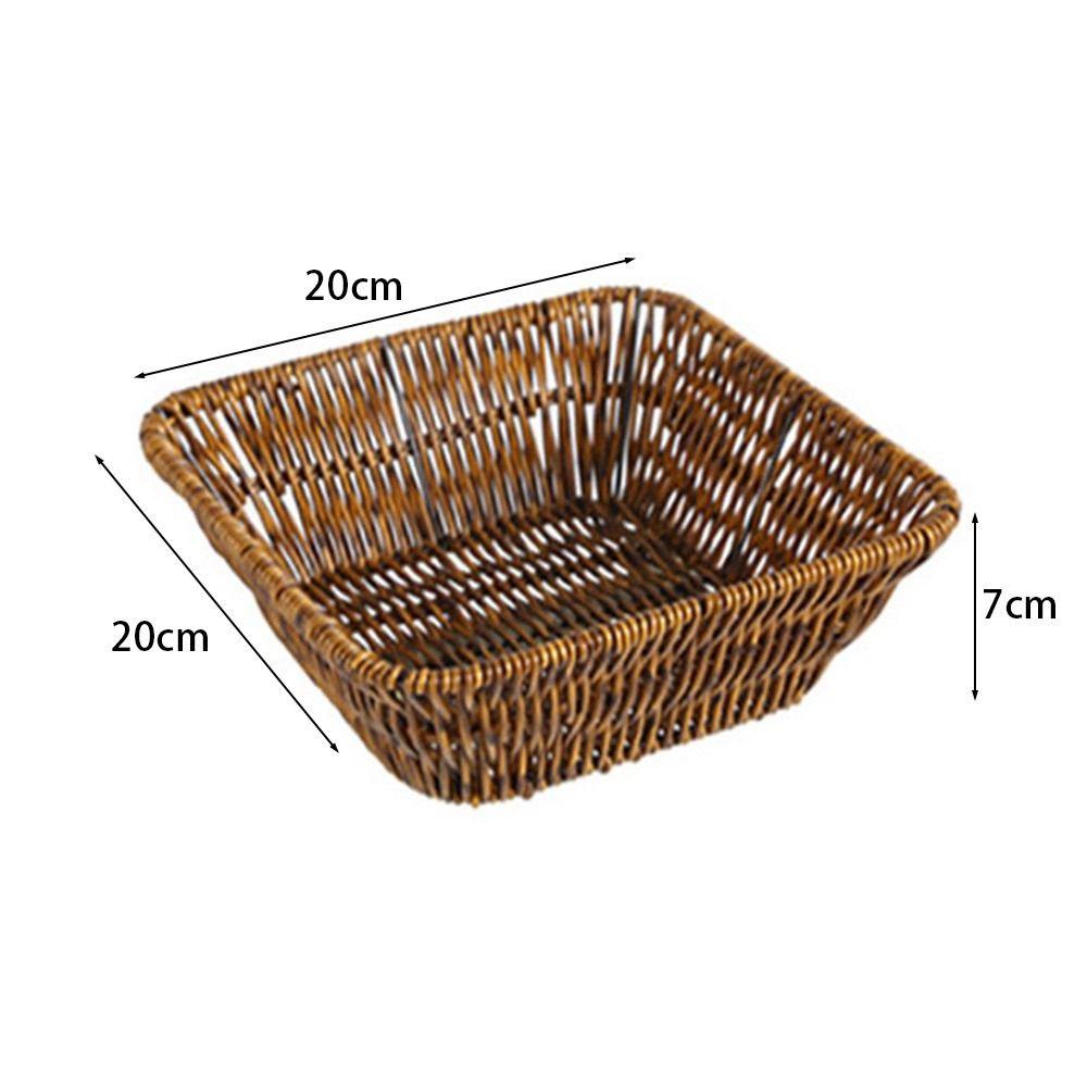 1Pcs Round Rectangular Shape Storage Tray Breakfast Bread Food Plastic Rattan Threads Basket