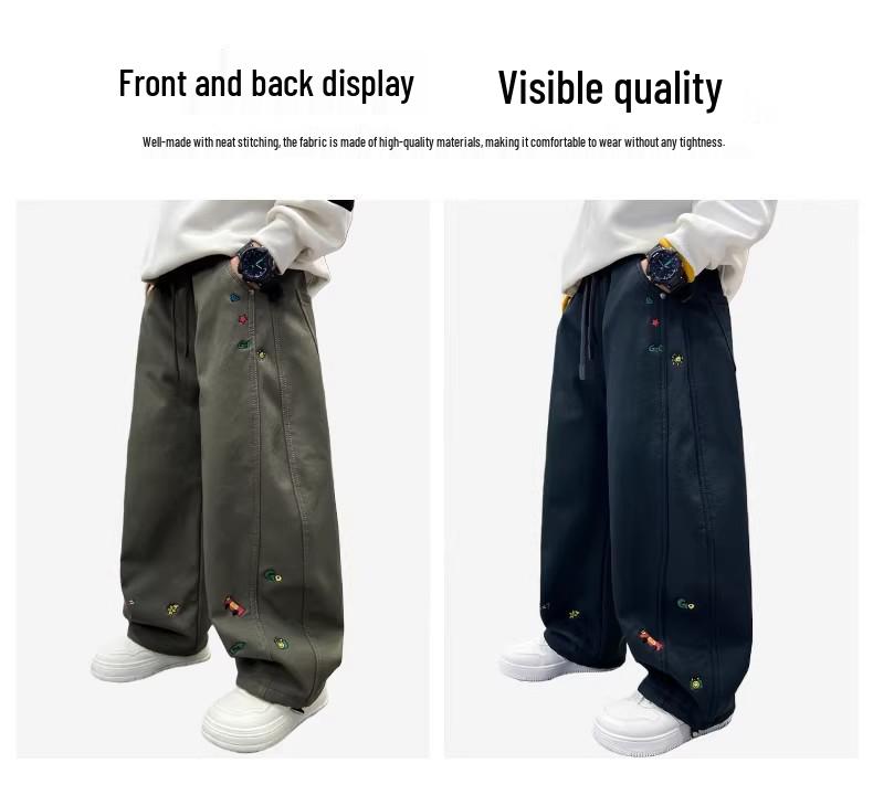 Boys' Fleece-Lined Warm Casual Pants - Thick, Versatile, Loose Fit for Autumn & Winter