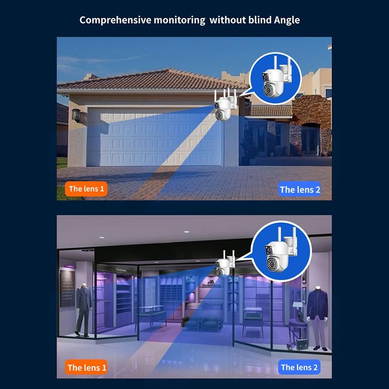 Outdoor Dual Lens 4K Überwachung Home Security CCTV Kamera Drahtlose WIFI IP Kamera Unterstützung Zwei-Wege Audio Eingebautes mikrofon