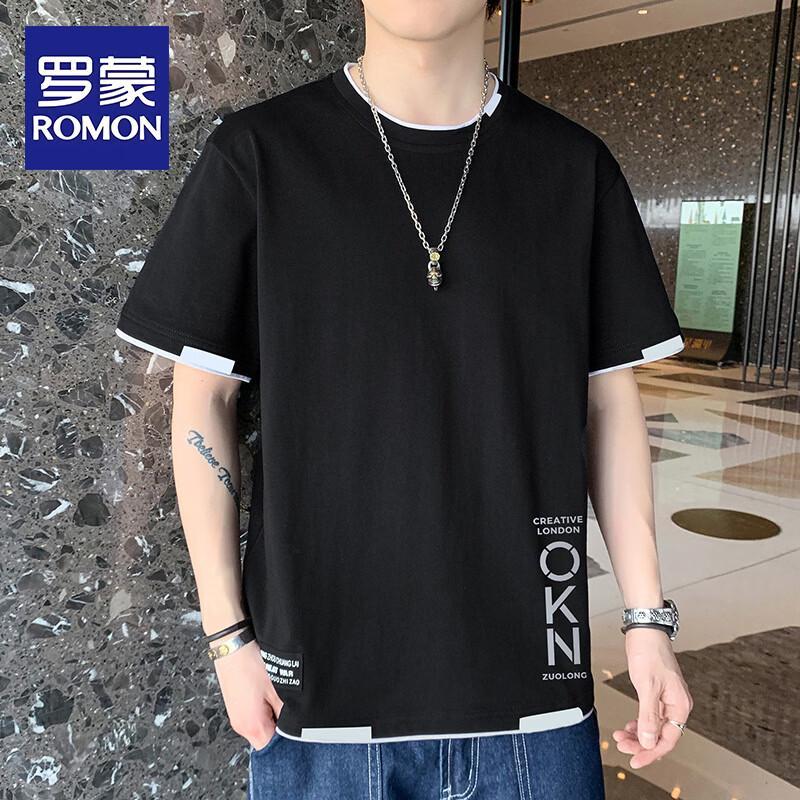 Romon Men s Trendy Loose Fit Short Sleeve T-Shirt M чёрный