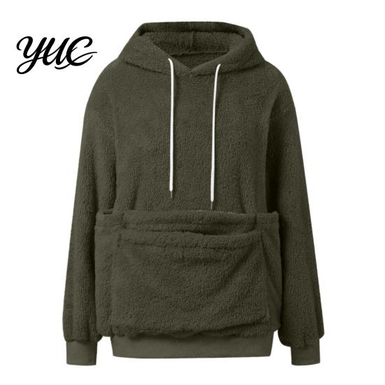 Casual Pet Lover Clothing Winter Pouch Hoodie, Women Fleece Sweatshirt with Large Front Pocket, Cat Long Sleeve Pullover Tops for Carrying Cats