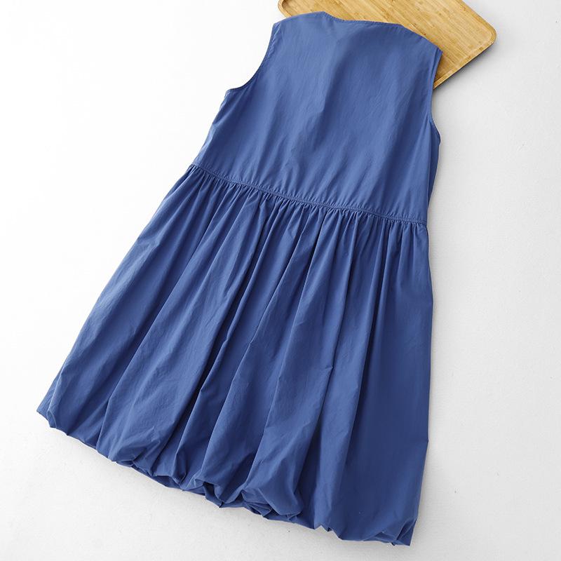 Women's Casual Japanese Blue Sleeveless Lantern Dress