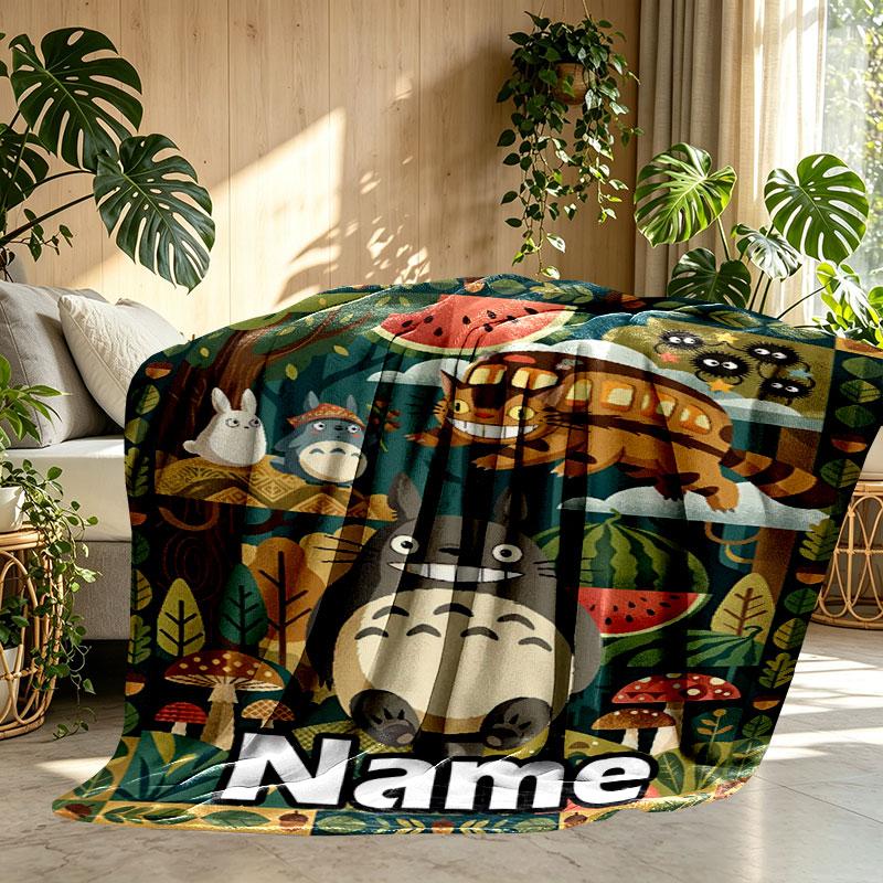 Custom Name Personalized My Neighbor Totoro Print Blanket, Home Decor, Bedroom, Sofa, Camping, Couch, Gifts for Birthday Christmas
