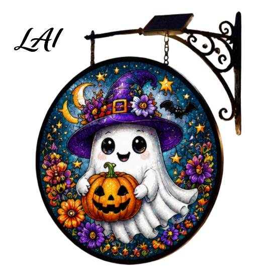 Waterproof Yard Sign Solar Halloween LED Hanging Light Outdoor Lighted Festive Path Lights Decor for Porch Garden Halloweens Party Wall Ornament