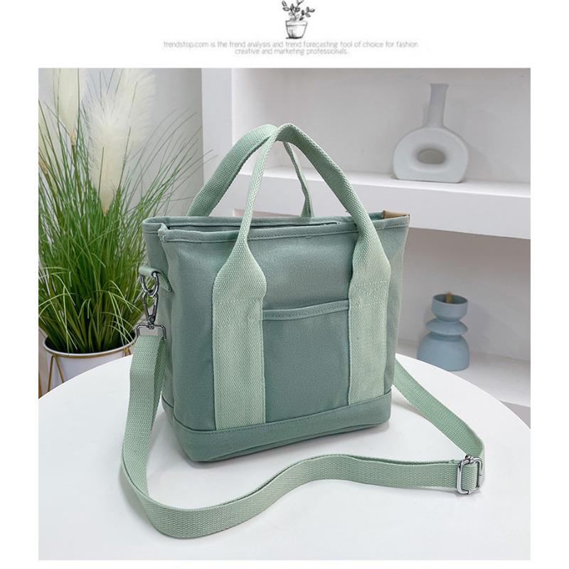 Japanese Style Canvas Tote Bag for Women, Multi-Layer Handheld Purse, Large Capacity Casual Bucket Handbag for Daily Commute KTB