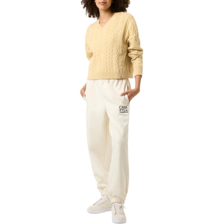 FILA Baseline Chunky FW24 Casa Series Comfortable Fashion V-Neck Knit Sweater Women tops Yellow LW43F009-200