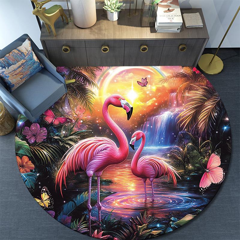 Flamingos Round Area Rug,Carpet Rug for Living Room Bedroom Sofa Playroom Decor,Non-slip Floor Mat