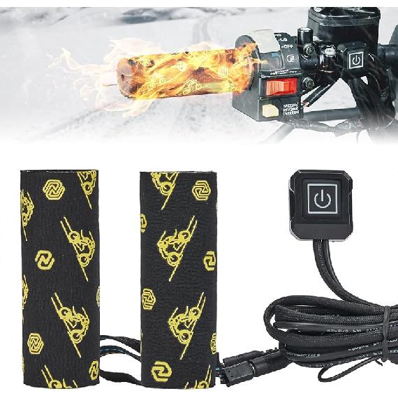 KEMIMOTO Heated Motorcycle Grip Pads, IP67 Waterproof, Universal For 12V ATV Motorcycle Hand Grip With Temperature Adjustable & Fast Heating