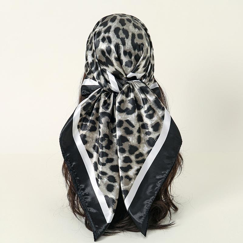 Leopard Print 90*90cm Square Women Silk Scarf Hijab Shawl Kerchief Hair Towel Soft Neck Headband Bandana Scarves Wrap