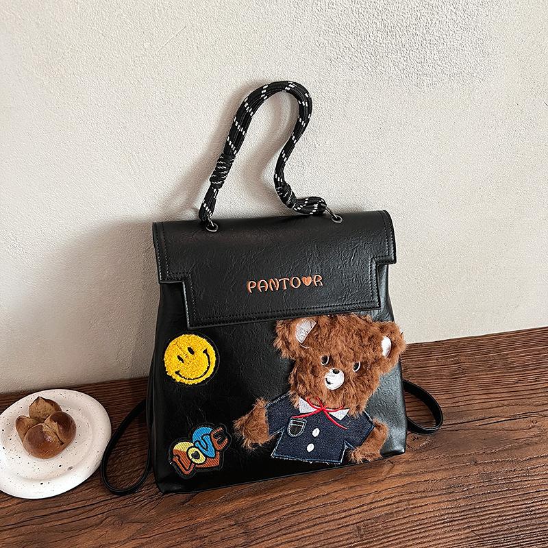 American Retro College Style Embroidered Badge Backpack Women's 2025 New Large-capacity Trend Bear Briefcase