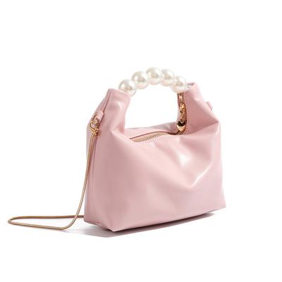 Trend Women's New Solid Color Design Pearl Chain Bags Handheld Bags Fashion Leisure Shoulder Bags Korean Style Small Square Bags