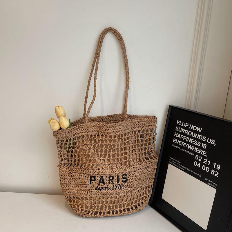 

Летняя супер популярная плетеная сумка из соломы большой вместимости для женщин 2025 Новая пляжная праздничная модель Высококачественная плетеная сумка-тоут Khaki