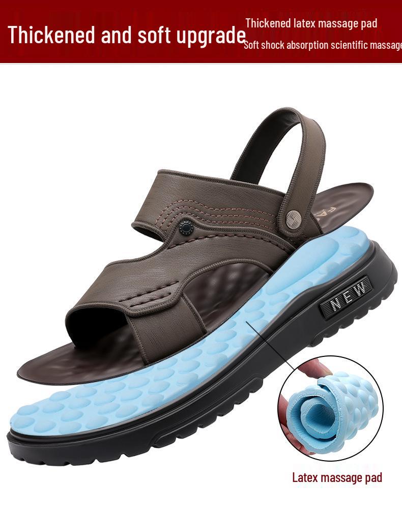 2025 Men's Dual-Use Driving Sandals: Soft Sole, Latex Pad, Plus Size Beach Slippers