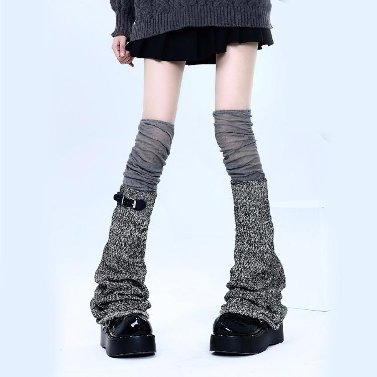 Women Harajuku Punk Flared Foot Covers with Buckled Belt Aesthetic Thigh High Over Knee Leg Warmers Socks Streetwear