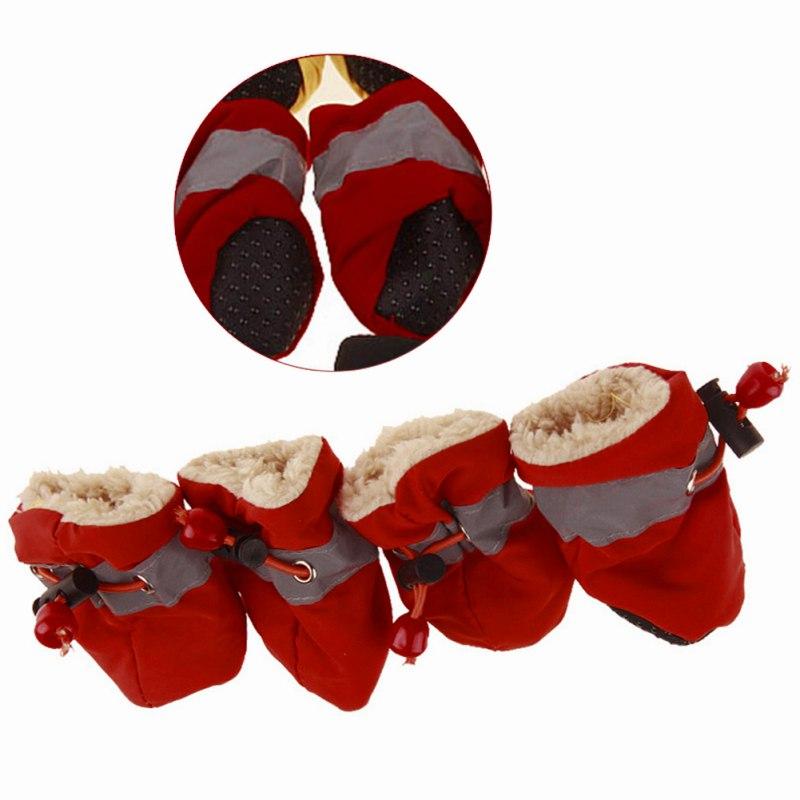4pcs/set Waterproof Pet Dog Shoes Winter Thick Warm Anti-skid Rain Shoes For Dog Pet Windproof Soft Footwear Anti-slip Dog Shoes