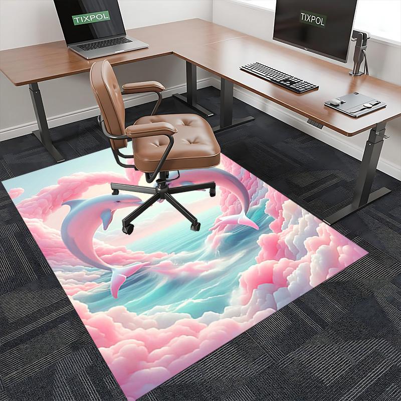 1pc Anime Dolphin Heart-Shaped Clouds Chair Mat - Office Desk Rug, Anti-Slip Carpet for Home Decor, Suitable for All Seasons, Ideal Gift for Anime Lov