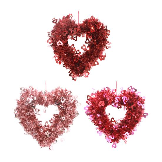 Walentynki Wieniec w kształcie serca Sztuczny Wewnątrz Na zewnątrz Wiszący na ścianie drzwi wejściowych Serce miłości Folia