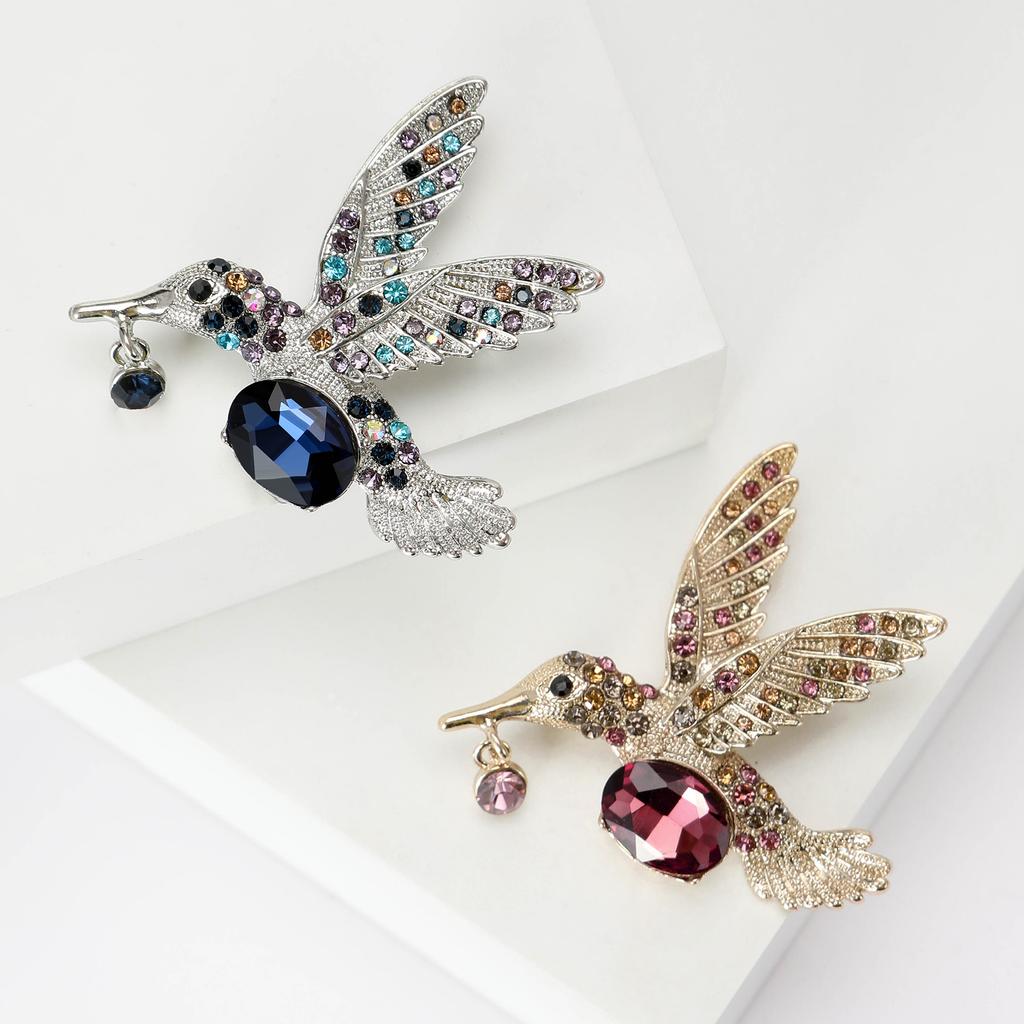 New Rhinestone Hummingbird Brooches for Women Unisex Glass Animal Pins Event Party Backpack Decoration Clothes Accessories