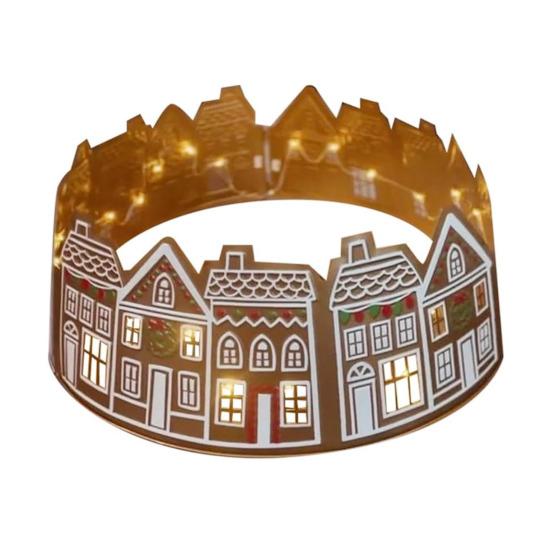26/28-Inch LED Gingerbread Christmas Tree Collar Xmas Tree Skirt with String Light Xmas Artificial Trees Stand Base Ring Cover Decoration