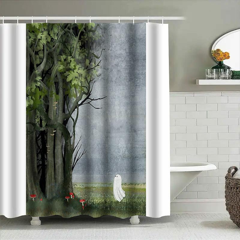 Spooky Forest Shower Curtain Gothic Halloween Decor Nature Landscape Bathroom Curtains Vintage Eerie Witchy Home Decor