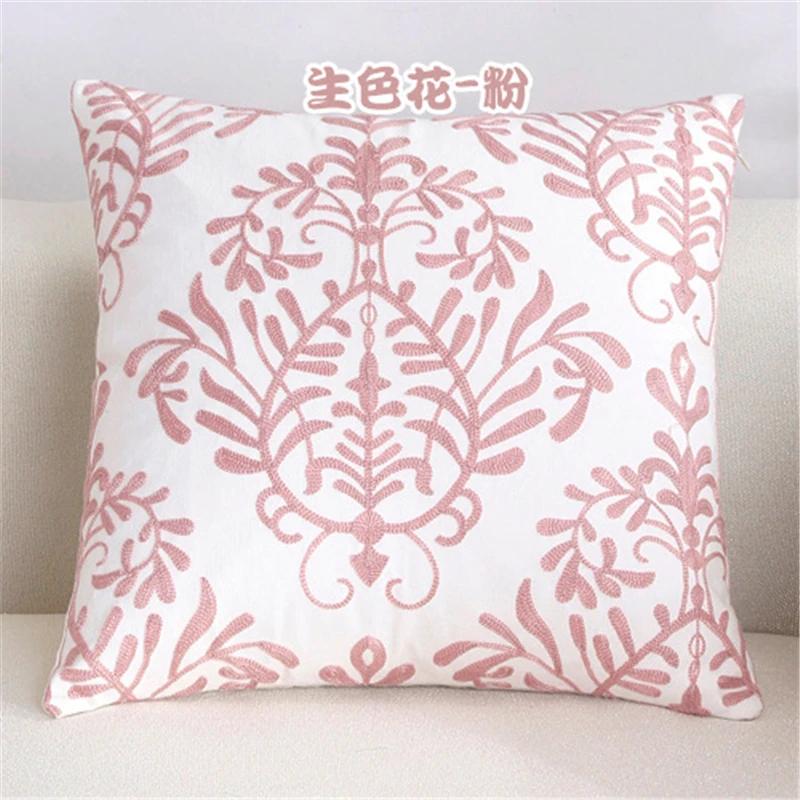 New 100% Cotton Woolen Embroidered Geometric Cushion Cover Modern Nordic Style Pink Blue Pillow Cover Cotton Throw Pillows Case