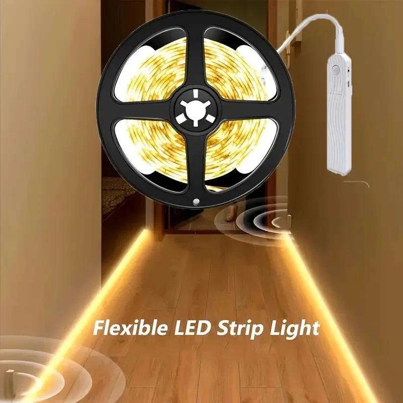 5V 2835 LED Motion Sensor Light Strip Waterproof Cabinet Night Light 1M/2M Tape Light For Indoor Bedroom Wardrobe Stair Lighting