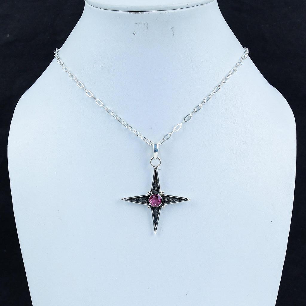 Pinki Kunzite Gemstone Silver Pendant In 925 Sterling Silver - Handmade Star Design, Everyday Wear Jewelry,  Unique Artisan Designs Pendant Gift
