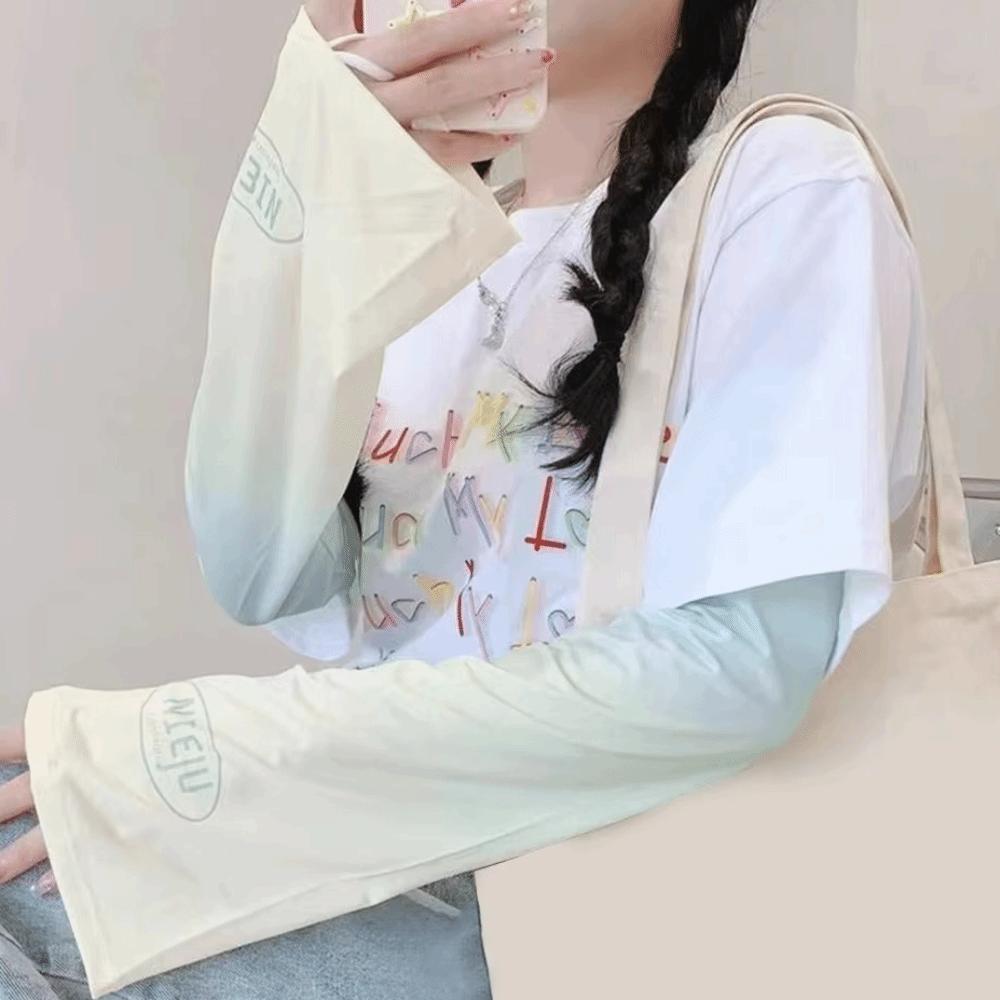 1pair Loose Fit Sun Protection Sleeve Ice Silk Arm Sleeves New Trumpet Sleeve Summer