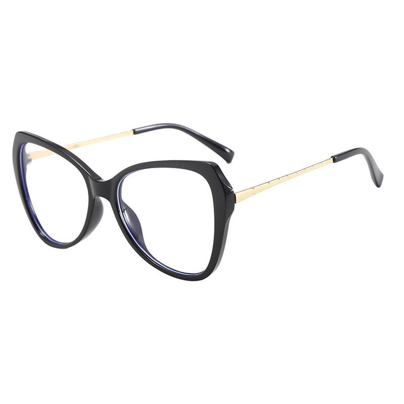 

European Style Cat Eye Spectacles For Women With Antiblue Light Glasses For Oval Face Fashion Black
