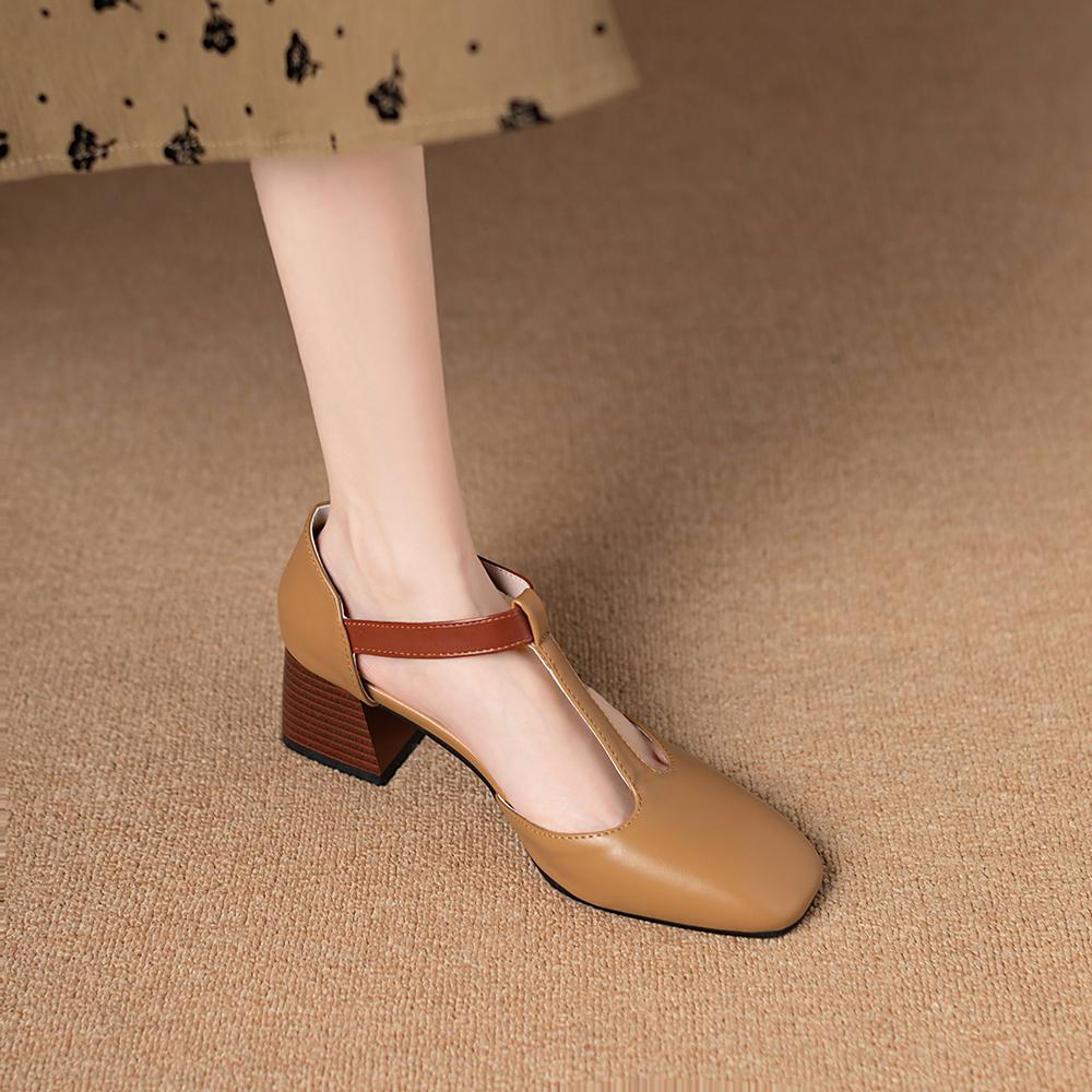 

Mature Women Sandals Square Toe High Chunky Heels Shoes Ankle Strap Large Plus Size 47 39 абрикосовий