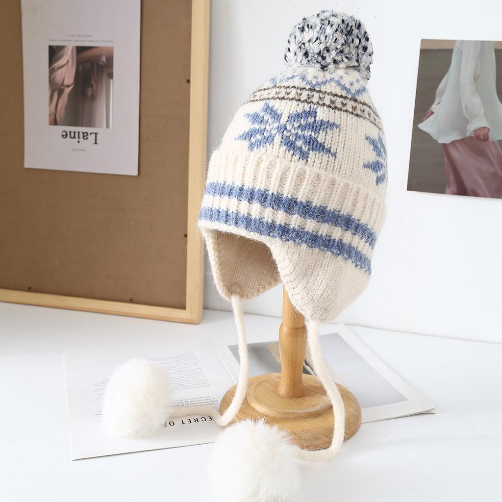 Wool Hat Female Face Small Winter Thickened Warm Cycling Ear Protection Cold Christmas Atmosphere Knitted Hat