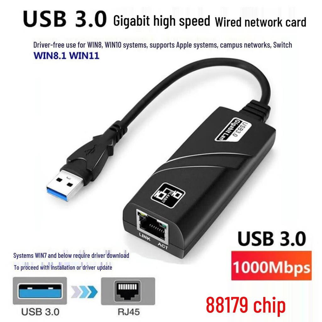 USB 3.0 Type-C to RJ45 Gigabit Ethernet Adapter with Cable & LED - Driver-Free High-Speed Network Converter