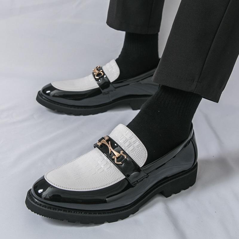 Luxury Designer New Black White Mixed Patent Leather Casual Shoes For Men Loafter Formal Wedding Dress Homecoming Zapatos