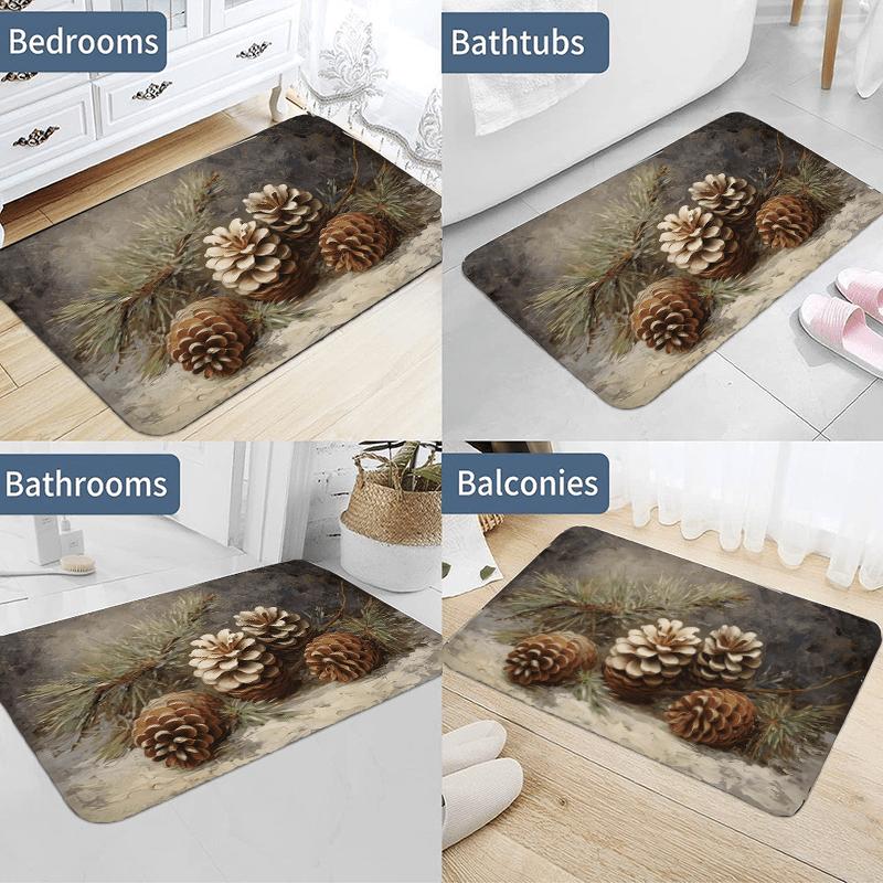 1Pcs Anti Fatigue Kitchen Rugs, Christmas Pine Cones Print Waterproof Non-Slip Thick Cushioned Kitchen Mat Heavy Duty Comfort Standing Mat for Kitchen