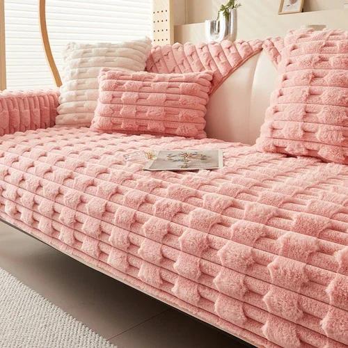 Winter Thick Sofa Cover Rabbit Fur Solid Sofa Towel Non-slip Warm Slipcovers Plush Soft Cushions Throw Pillowcase