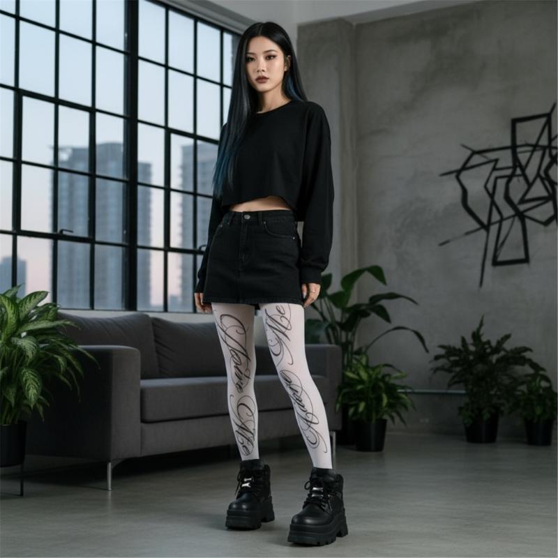Opaque Footed Tights High Waist Pantyhose Control Top Tights Thigh High Stockings Printed Silk Stockings for Womens