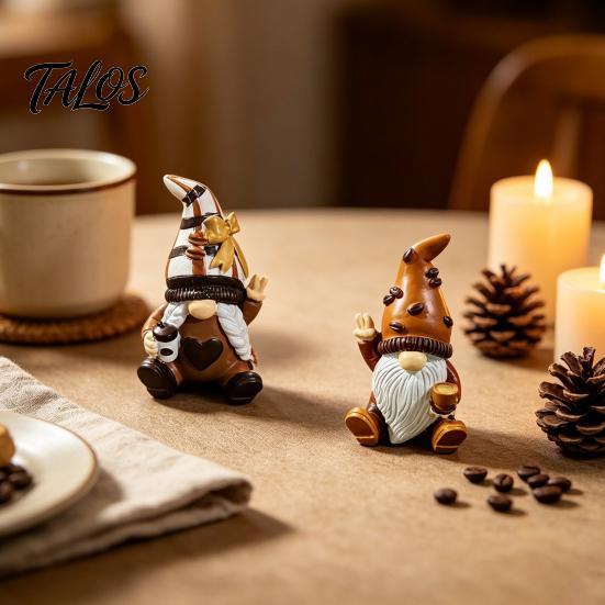 Whimsical Desk Ornaments Mini Resin Coffee Gnome Ornaments, Sitting Bean Goblin Figurines, Cute Statue for Shop Kitchen Shelf Tabletop Decorations