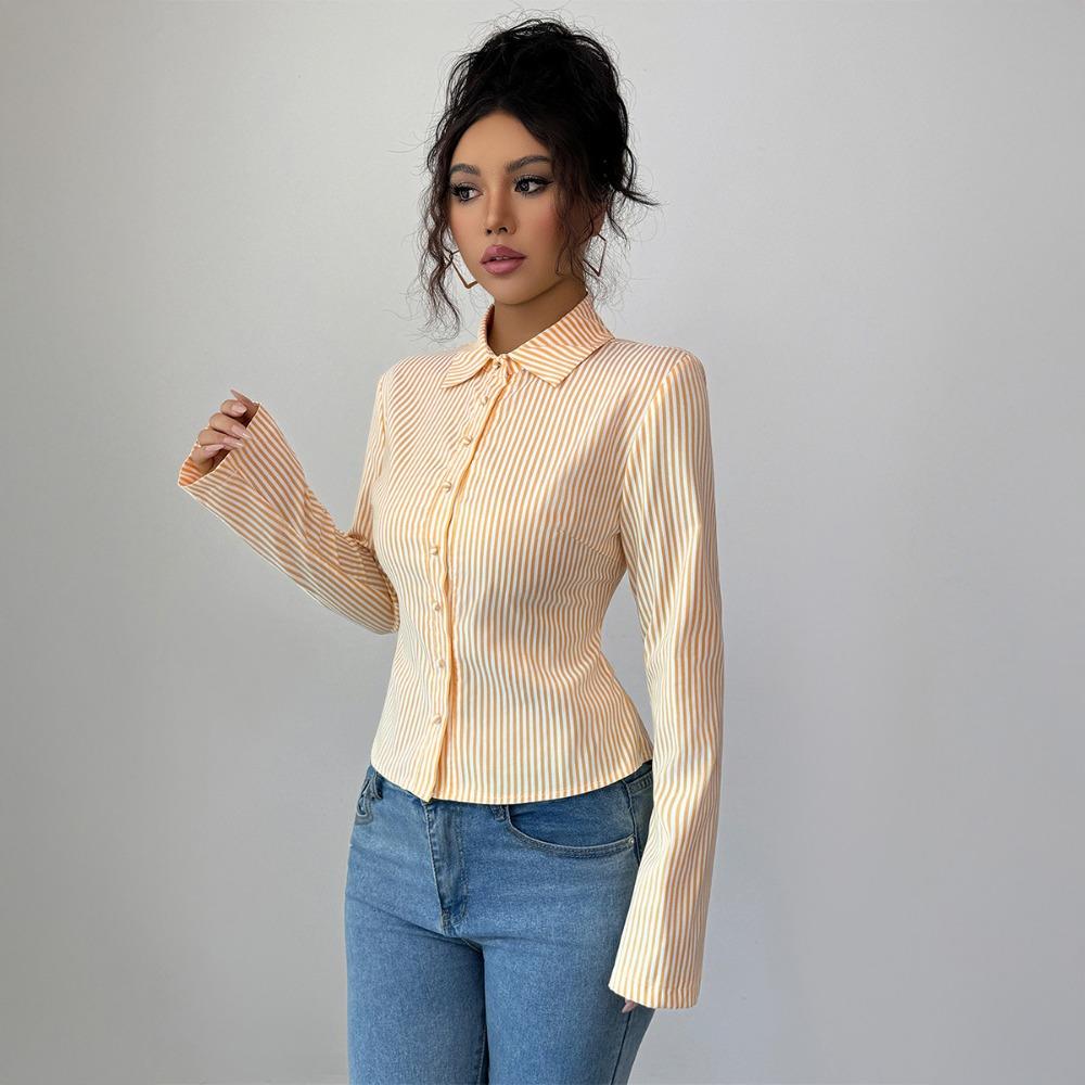 Casual Simple Striped Long-sleeved Button Tops and Shirts for Women 2025 Autumn and Winter