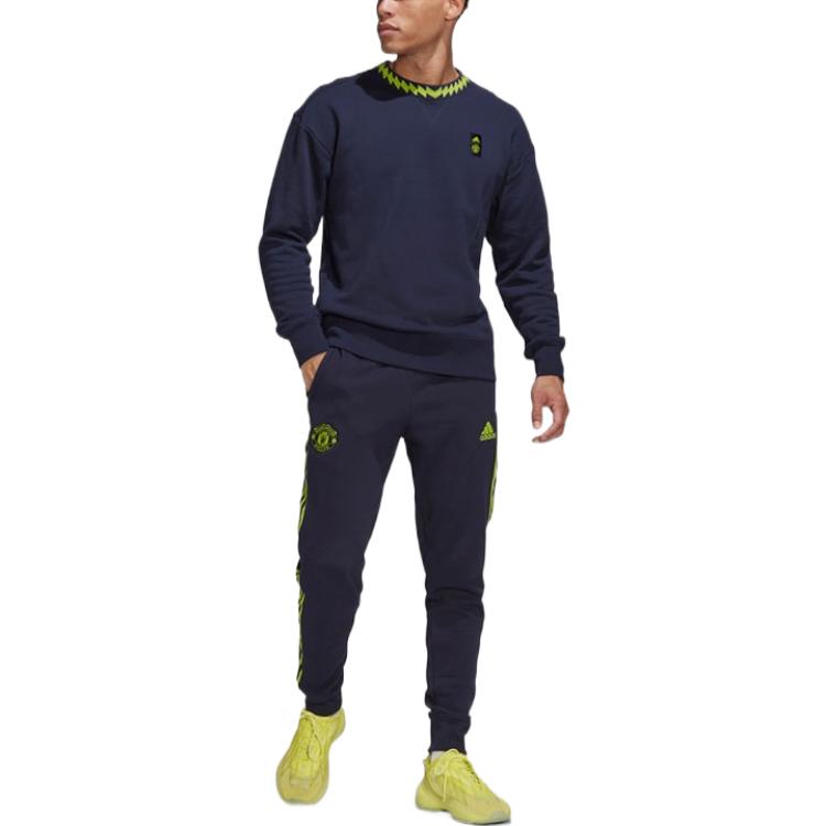 Adidas Solid Logo Sport Casual Pullover Sweatshirt Men Tops Blue HE6652