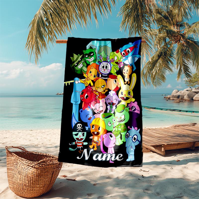 Personalized customized proof beach towel with Happy Tree Friends pattern - soft, absorbent,quick-drying,perfect swimming,camping&bathing