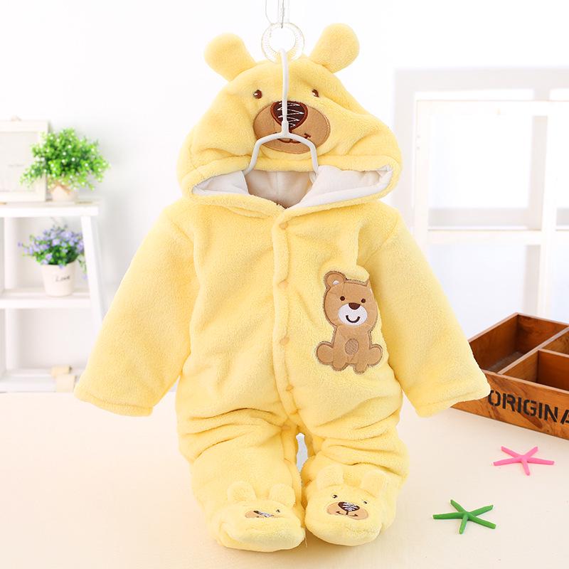 Polka Dot Bear Footed Baby Romper - Coral Fleece Crawling Suit for Autumn and Winter