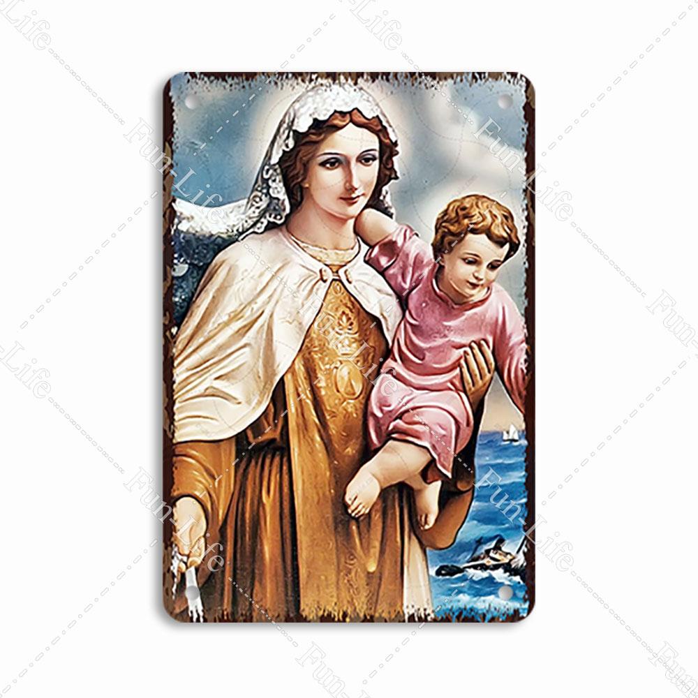 Christianity Vintage Decorative Metal Tin Sign Virgin Mary Retro Plaque Wall Decor Plate Jesus  Bar Pub Club Art Poster 20x30cm