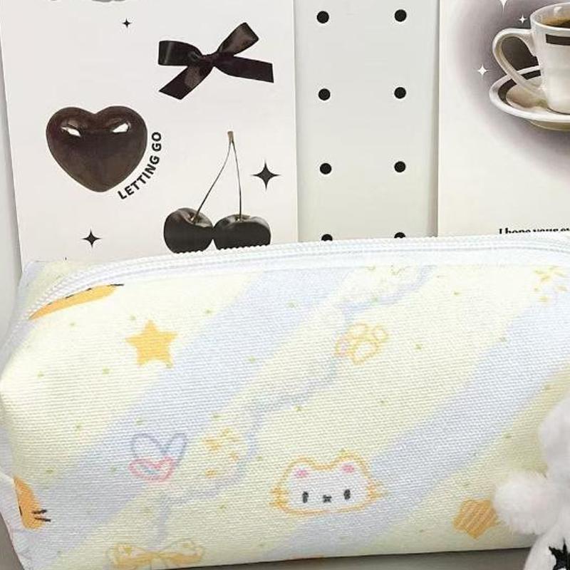 Cute Cat Pencil Box Cartoon Cat Large Capacity Pencil Case Cosmetic Bag Student Stationery Gifts Multifunctional Storage Bag