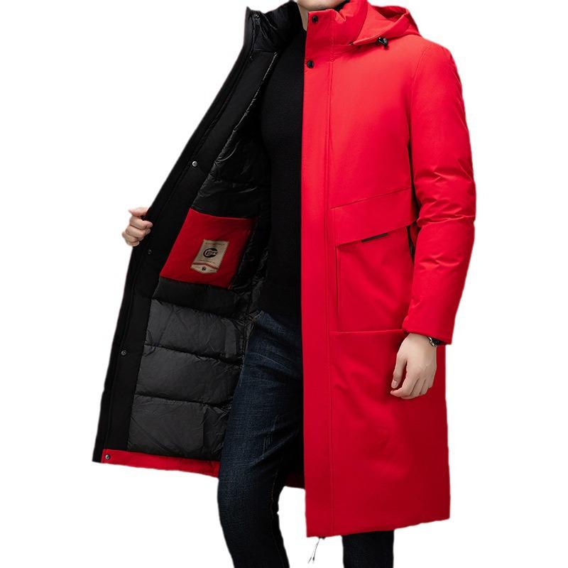 Winter Warm Long Down Coat for Men, Plus Size Knee-Length Outerwear for Middle-Aged and Older