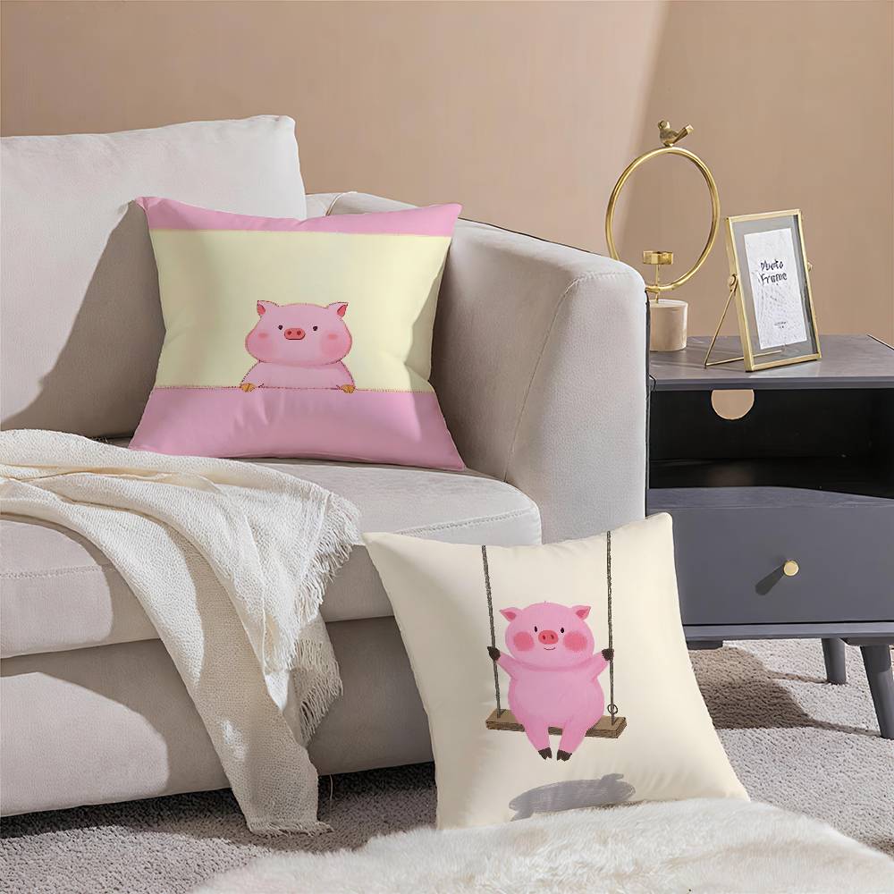 Pretty Elegant Cartoon Cute Pink Pig Pillow Case Comfort Sofa Bed Silky Elegant Invisible Zipper Decorative Cushion Cover