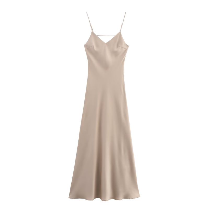 Kaslead New Women clothes Western Style Fashion Slim fit Silk Satin Texture Midi Dress 3248331