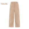 Women Corduroy Pants Elastic Waist Mid-rise Button Zipper Fly Wide Leg Casual Trousers with Pockets Solid Color Slacks