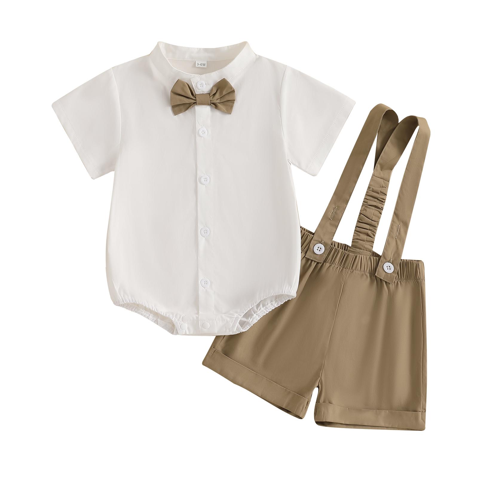 

Костюм джентльмена для мальчика, однотонный комбинезон с короткими рукавами и воротником-стойкой, комплект из 2 предметов 12-18 Months хаки