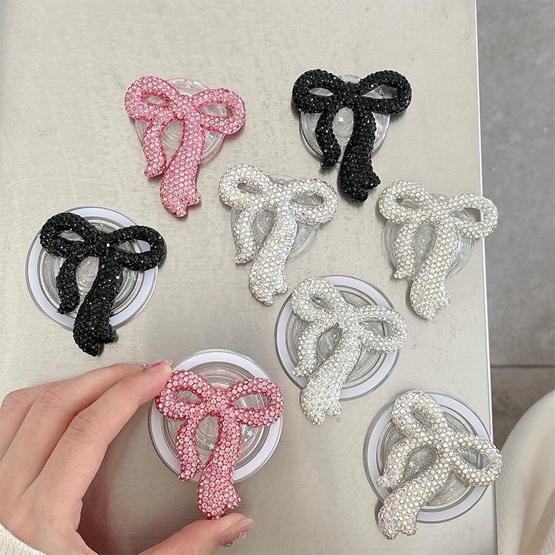 Creative Rhinestone Bow Phone Holder - Magnetic Finger Ring for Women