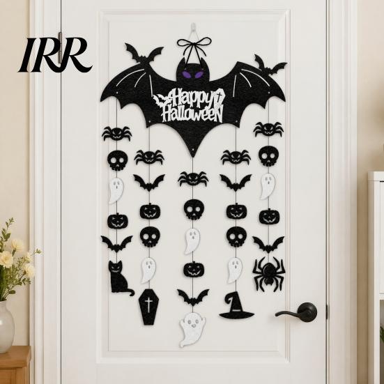 Wall Hanging Bat Set Happy Halloween Door Sign, Spooky Skull Spider Paper Outdoor Celebration Decor Ornament, Large Hanger for Party Supplies